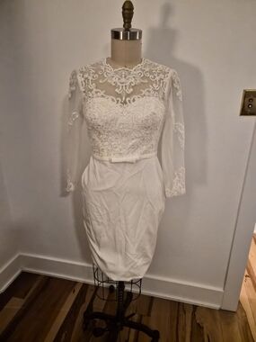 JJs House White Lace Long Sleeve Sheath Dress